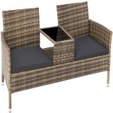Rattan Gartensitzbank mit Tisch - natur/dunkelgrau