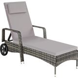 Sonnenliege Rattan mit Rollen - grau/hellgrau