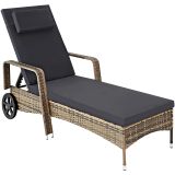 Sonnenliege Rattan mit Rollen - natur/dunkelgrau