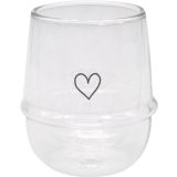 Eulenschnitt Herz Cappuccino Glas doppelwandig - transparent/schwarz - 220 ml - 8,6x10 cm
