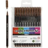 Colortime Fineliner Marker, Strichstärke 0,6-0,7 mm, Braun, 12Stk/ 1 P
