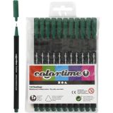 Colortime Fineliner Marker, Strichstärke 0,6-0,7 mm, Dunkelgrün, 12Stk