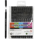 Colortime Fineliner Marker, Strichstärke 0,6-0,7 mm, Schwarz, 12Stk/ 1