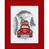 Permin Stickerei-Set Weihnachten Bild Rot Auto 6x8cm