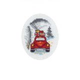 Permin Stickerei-Set Weihnachtskarte Rotes Auto 9x13cm