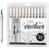 Sketch Marker, Strichstärke: 1+2-5 mm, Farbenmix, 12 Stk