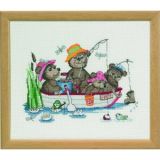 Permin Stickerei-Set Happy Friends Fischer 32x27cm
