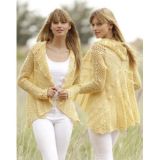 Oasis by DROPS Design - Häkelvorlage mit Kit Rundstrickjacke mit Spitz - Small/Medium