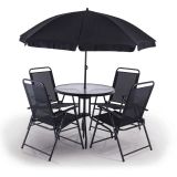 Balkonset 6-tlg. PX-BS-1 Practixx - 4x Klappstuhl, Sonnenschrim, Glastisch | Schwarz - Anthrazit | Gartenset | Bistroset