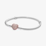 Pandora Moments 586292CZ-15 Pave Herzverschluss Schlangenkette Armband 15 cm