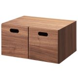 Halber stapelbarer Kasten mit 2 Schubladen, Walnuss.