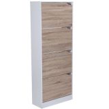 FineBuy Schuhkipper mit 4 Fächern für 24 Paar Schuhe, Moderner Schuhschrank in Sonoma Weiß, Schuhkommode 60 x 24 x 150 cm