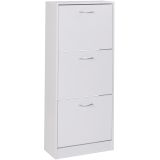 FineBuy Schuhkipper mit 3 Fächern für 18 Paar Schuhe, Moderner Schuhschrank in Weiß, Schuhkommode 50 x 24 x 125 cm