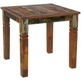 FineBuy Esszimmertisch 80 x 80 x 76 cm Mango Shabby Chic Massiv-Holz, Design Landhaus Esstisch Bootsholz, Tisch für Esszimmer rechteckig, Küchentisch 4  Personen