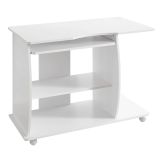 FineBuy Computertisch GRASSE rollbar Weiß 90 x 71 x 50 cm mit Tastaturauszug, Laptop Tisch auf feststellbaren Rollen, PC-Tisch mit Drucker-Ablage platzsparend, Schreibtisch für kleine Räume