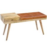 FineBuy Sitzbank Ziegenleder / Massivholz Bank 100 x 52 x 38 cm im Retro Stil, Flur Polsterbank mit Stauraum, Gepolsterte Lederbank Aufbewahrung braun, Kleine Bettbank Echtleder, Flurbank