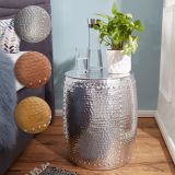 FineBuy Beistelltisch 42 x 49 x 42 cm Aluminium Dekotisch orientalisch rund, Kleiner Hammerschlag Abstelltisch, Designer Ablagetisch Metall modern, Anstelltisch schmal