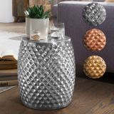 FineBuy Beistelltisch 32 x 42 x 32 cm Aluminium Anstelltisch Orientalisch rund, Flacher Hammerschlag Sofatisch Metall, Design Wohnzimmertisch modern, Ablagetisch Indisch Telefontisch klein