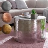 FineBuy Couchtisch 61 x 40,5 x 61 cm Aluminium Beistelltisch orientalisch rund, Flacher Hammerschlag Sofatisch Metall, Design Wohnzimmertisch modern, Loungetisch indisch Stubentisch klein