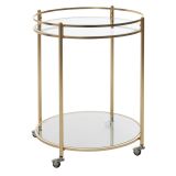 FineBuy Design Servierwagen Gold Ø 57 cm Beistelltisch, Teewagen Metall mit Rollen, Küchenwagen mit Glasplatten, Barwagen rund 75 cm hoch, Küchentrolley modern, Rollwagen