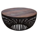 FineBuy Couchtisch 70x33x70 cm Holz / Metall Wohnzimmertisch Industrial, Clubtisch Tisch Wohnzimmer, Sofatisch mit Metallgestell, Loungetisch massiv, Design Stubentisch rund