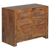 FineBuy Sideboard Massivholz Sheesham Kommode 90 cm 2 Schubladen 2 Türen Design Highboard Landhaus-Stil braun natur Echt-Holz Schubladenkommode Natur-Produkt Flur-Möbel Aufbewahrung Dielen-Möbel