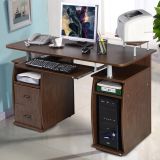Costway Schreibtisch Computertisch Bürotisch PC Tisch mit Druckerablage,Tastaturauszug-walnut