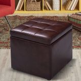 Costway Sitzwürfel Sitzbox Sitzhocker Aufbewahrungsbox Polsterhocker Leder Truhe Hocker-braun