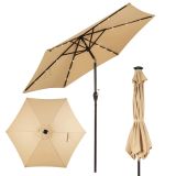 Costway Sonnenschirm mit Solar- LED-Beleuchtung Ampelschirm Gartenschirm Kurbelschirm 2,7M-beige