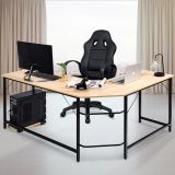 Costway L-Form Computertisch PC Eckschreibtisch Winkelschreibtisch Schwarz/Natur 168 x 125 x 74 cm-Natur