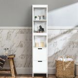 Costway Badezimmer Hochschrank Badhochschrank Badschrank mit 2 Schubladen Holz Weiß 30 x 30 x 144,5 cm