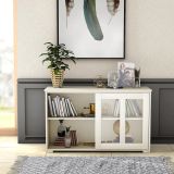 Costway Sideboard Küchenschrank Wohnzimmerregel mit Schiebetüren Cremeweiß 106,5 x 33 x 62,5 cm