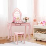Costway Kinder Schminktisch Frisiertisch Make-up Tisch mit Hocker und Spiegel Rosa