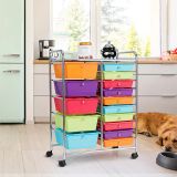 Costway Rollwagen mit 15 stapelbaren Schubladen Rollcontainer Beistellwagen Bunt/Gelb 62,5 x 37 x 87 cm-Bunt