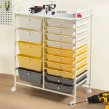 Costway Rollwagen mit 15 stapelbaren Schubladen Rollcontainer BeistellwagenBunt/Gelb 62,5 x 37 x 87 cm-Gelb