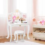 Costway 2 in 1 Frisiertisch Set Kinder Schminktisch Mädchen Frisiertisch Holz Spiegeltisch Weiß 80x42x105cm