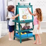 Costway 3 in 1 Kinder Staffelei Kindertafel doppelseitig Whiteboard & Kreidetafel & Zeichenpapier 59 x 50 x 117 cm Blau