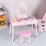 Costway Kinder Schminktisch-Set mit Hocker & Abnehmbarem Spiegel Make-up Tisch Rosa