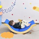Costway 3 in 1 Kinder Kletterleiter Set mit Umkehrbarer Rampe und Kissen zum Klettern und Rutschen Natur + Blau Tragfähigkeit von 60kg