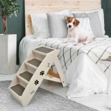 Costway 4-stufige Zusammenklappbare Haustierleiter aus Kunststoff Kletterleiter 62,5 x 38 x 49 cm Beige