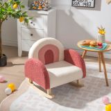 Costway Kinderschaukelstuhl Teddy-Plüsch-Sessel mit Schaukelbeinen aus Pappelholz Rot