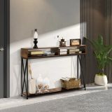 Costway Brauner Konsolentisch mit Offenem Regalund Stahlrahmen 120 x 23 x 79 cm