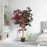 Costway 120 cm Großer Grüner Ficus-Baum im Topf Künstlicher Baum Realistische Grünpflanzen