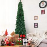 Costway 240 cm Weihnachtsbaum Hochwertige PVC Nadeln Künstlicher Bleistift-Förmiger Weihnachtsbaum Grün