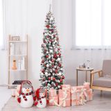 Costway Weihnachtsbaum 225 cm Bleistift Weihnachtsbaum mit Schnee und 350 Warmweißen LED-Leuchten