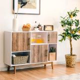 Costway Sideboard Standregal Kommode Mehrzweck Schrank 95 x 31 x 76 cm Weiß + Kaffeebraun