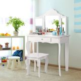 Costway Schminktisch- und Hocker-Set für Kinder Frisiertisch mit Schublade Spiegel 70 x 34 x 103 cm Weiß
