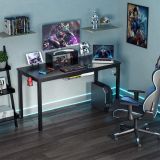 Costway 140cm Schreibtisch mit Monitorablage Computertisch Gaming Tisch mit Getränkehalter Kopfhörerhaken Schwarz