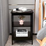 Costway 3 Ebene II-förmig Nachttisch Beistelltisch mit Regal & Stauraum 40 x 40 x 61 cm Kaffee