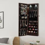 Costway Abschließbarer LED-Schmuckschrank mit Ganzkörper-Spiegel 37 x 9.5 x 108 cm Braun